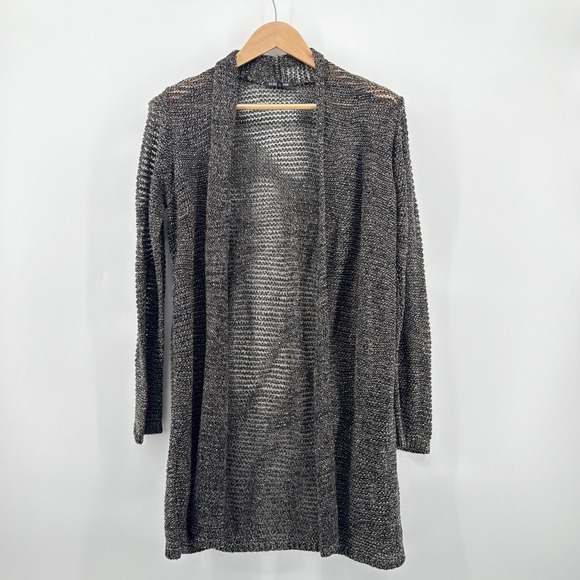 Eileen Fisher Metallic Linen Knit Duster Cardigan Open Front Sweater Medium - Picture 1 of 6